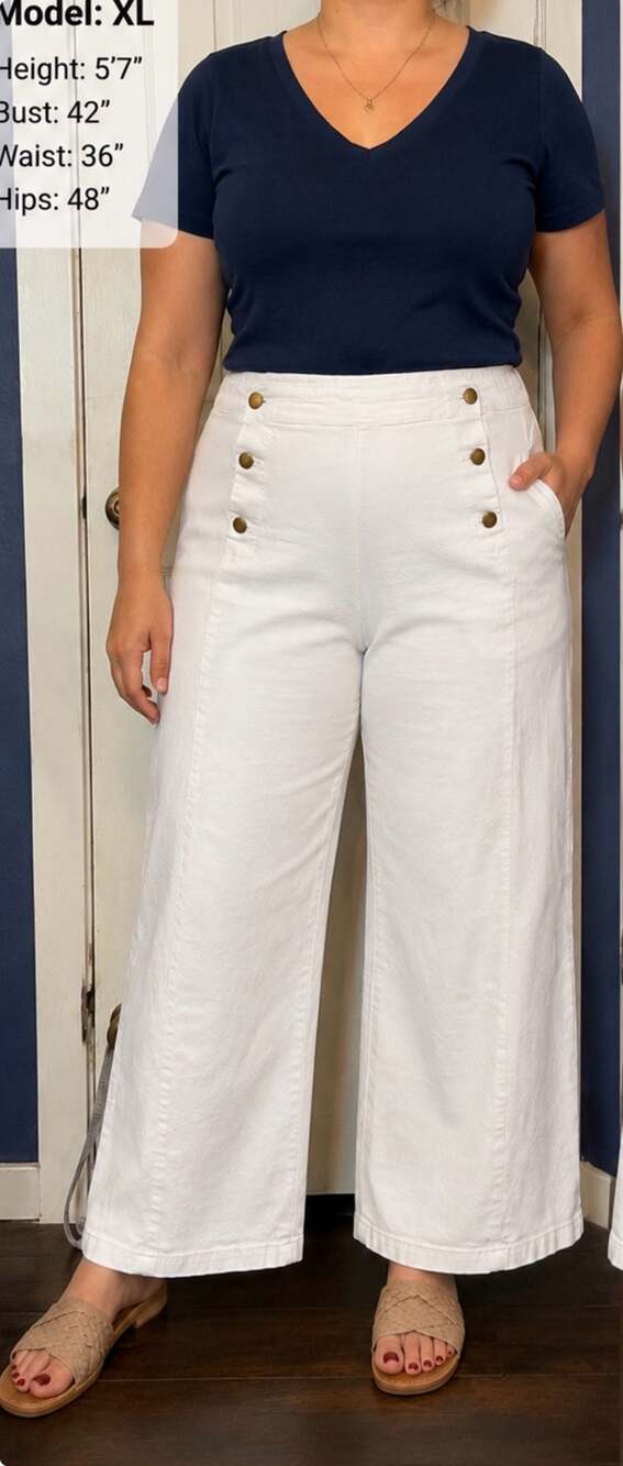 Belle Poque Women's High Waisted Wide Leg Sailor Style Button Front Jeans